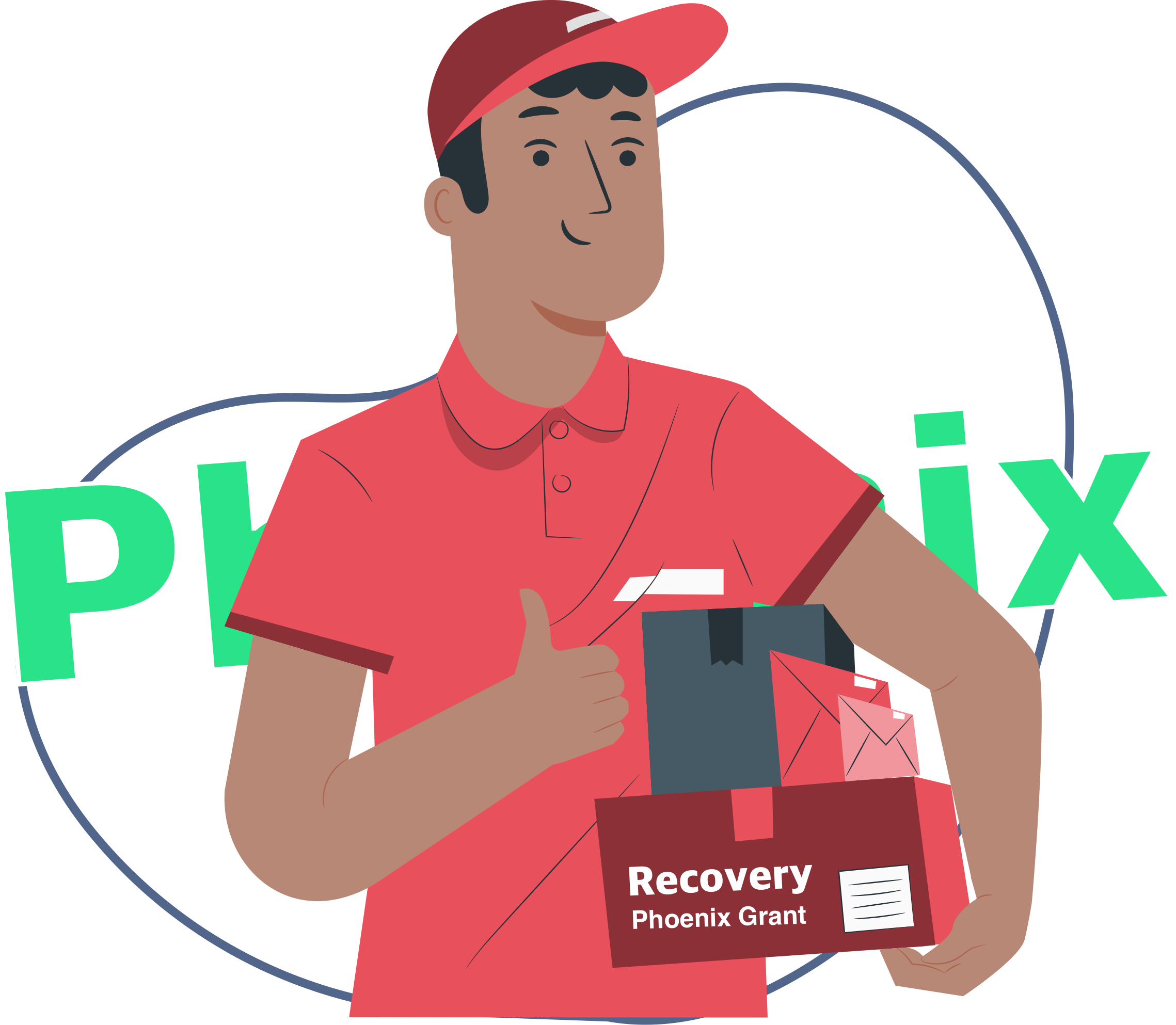 Vector illustration of a person receiving a glowing grant coin, symbolizing recovery and empowerment.